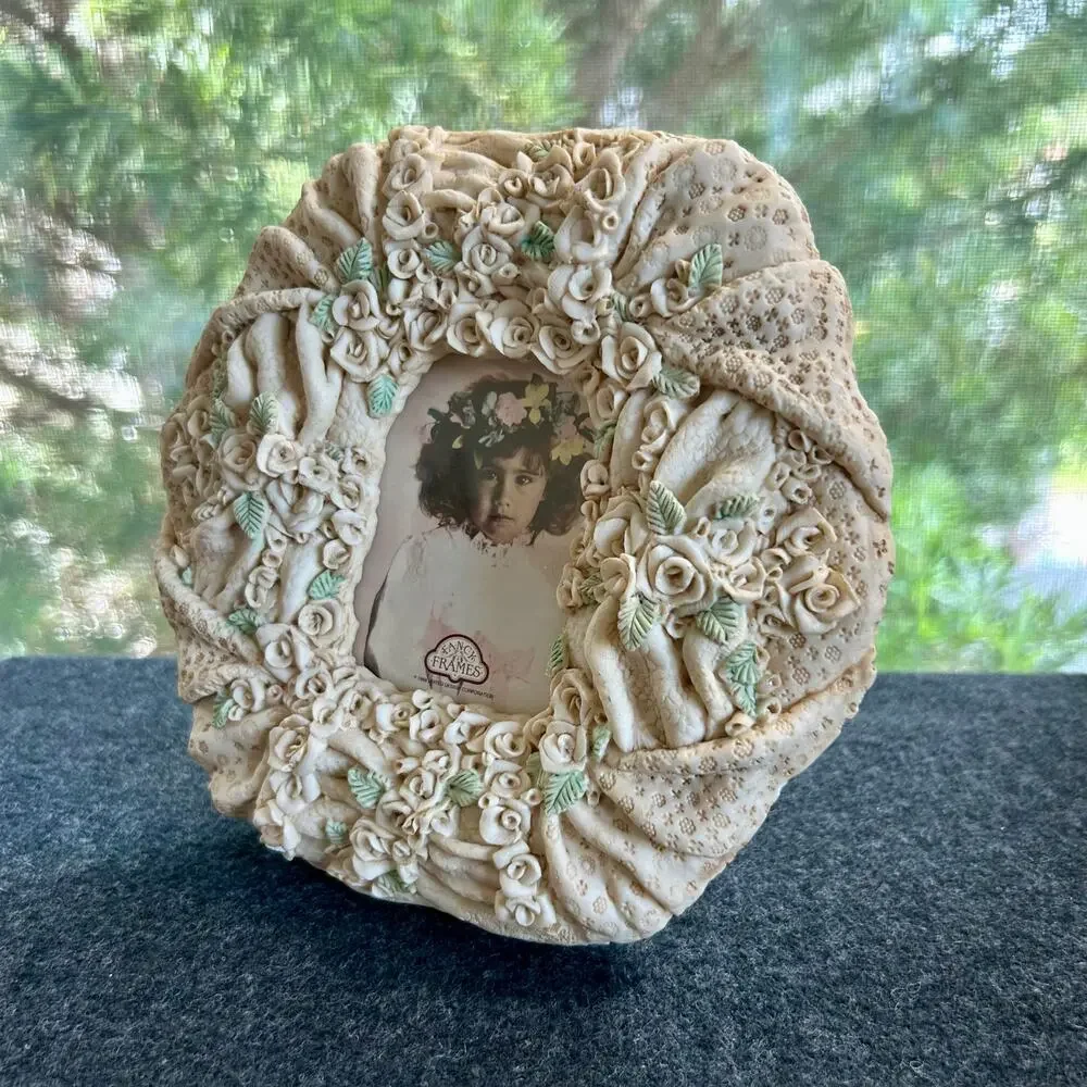 1989 Fancy Frames by United Design Floral Lace Resin Picture Frame